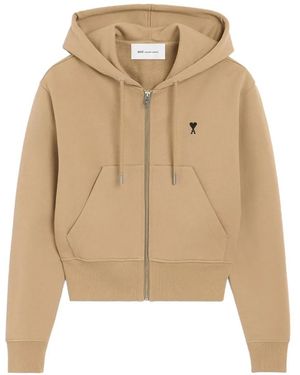 Ami Paris Sudadera Con Capucha De Algodón Con Cremallera Con Logo Ami De Coeur - Neutro