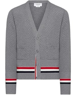 Thom Browne Rwb Stripe Cardigan - Grey