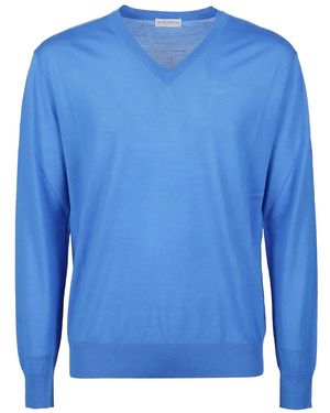 Ballantyne V-Neck Wool Sweater - Blue