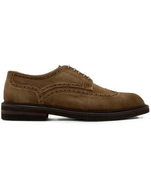 Magnanni Brogue-Detail Suede Lace-Up Shoes - Brown