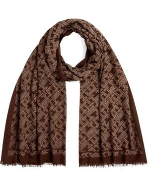 Tommy Hilfiger Monogram-Print Frayed Scarf - Brown