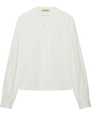 Shanghai Tang Frog-Button Pleated-Sleeve Blouse - White