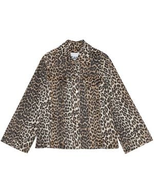Ganni Leopard Print Denim Jacket For - Gray