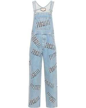 Gucci Fuori Slogan Denim Overalls - Blue