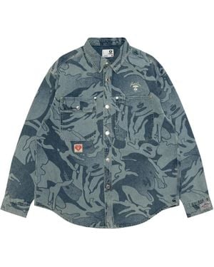 Aape By A Bathing Ape Aapeunvs Buttoned Print Shirt - Blue