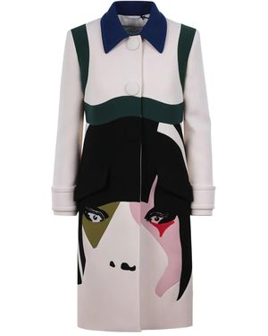 Prada Face-Intarsia Single-Breasted Coat - Black