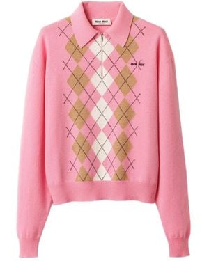 Miu Miu Maglione A Rombi Con Zip Parziale - Rosa