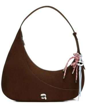 KARL LAGERFELD Ikon Smooth Faux-Suede Shoulder Bag - Brown