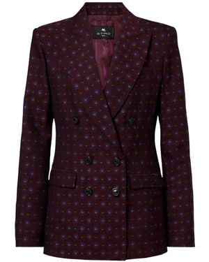 Etro Double-Breasted Jacquard-Pattern Blazer - Purple