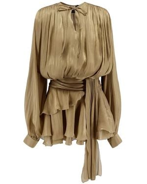 ACTUALEE Ruffled-Tier Belted Mini Dress - Natural