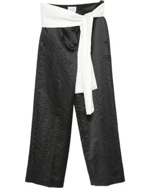 forte_forte Pantalon À Taille Contrastante Et Effet Martelé - White