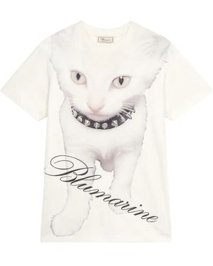 Blumarine Kitten-Print Jersey T-Shirt - White