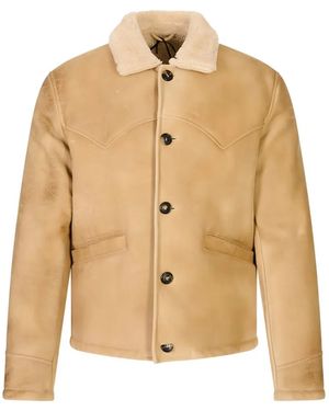 Stewart Shearling-Collar Leather Jacket - Natural