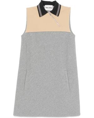Miu Miu Half-Zip Polo-Collar Mini Dress - Grey