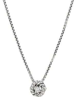 David Yurman Sterling Petite Infinity Diamond Necklace - Metallic