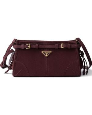 Prada Suede Buckle-Detail Shoulder Bag - Purple