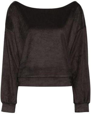 Cynthia Rowley Suede Wide-Neck Sweatshirt - Black