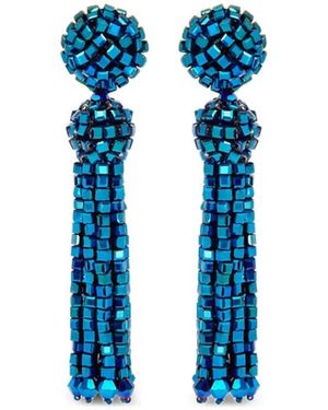 Oscar de la Renta Beaded Tassel Earrings - Blue