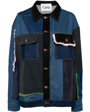 CAVIA Crochet-Trim Patchwork Jacket - Blue