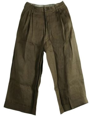 Ziggy Chen Pleat-Detail Linen Trousers - Green