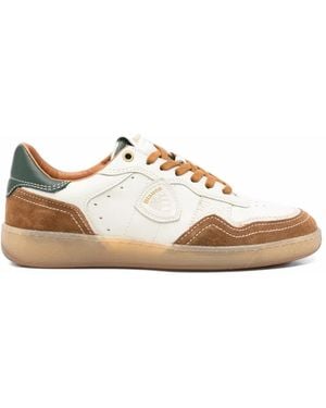 Blauer Suede-Panelled Leather Sneakers - White