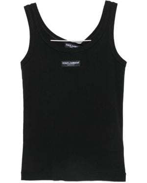 Dolce & Gabbana Logo-Patch Ribbed-Knit Tank Top - Black