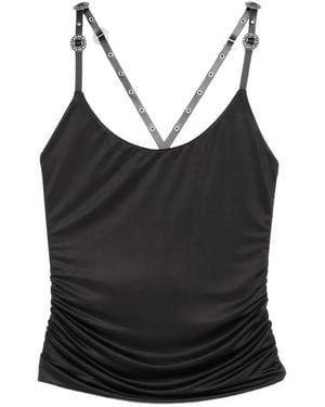 Pinko Ruched Eyelet-Embellished Top - Black