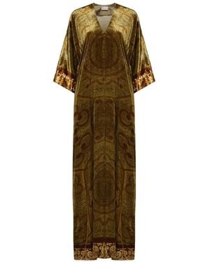 Pierre Louis Mascia Kanada Baroque-Motif V-Neck Maxi Dress - Green