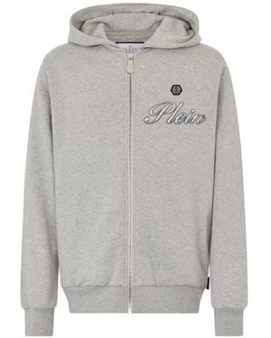 Philipp Plein Embroidered-Logo Zip-Up Hoodie - Grey