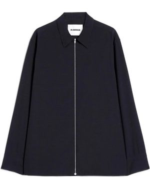 Jil Sander Zip Long-Sleeve Wool Shirt - Blue