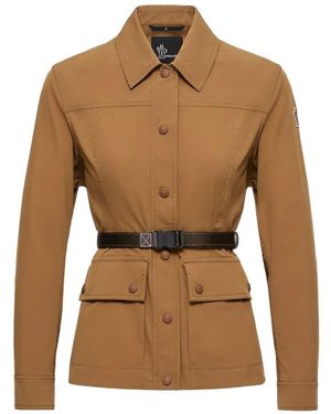 Moncler Isfara Belted Logo-Patch Shirt Jacket - Natural