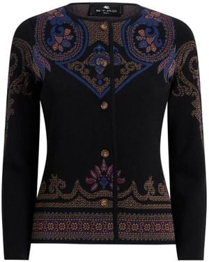 Etro Cárdigan De Jacquard Con Motivo De Follaje - Negro