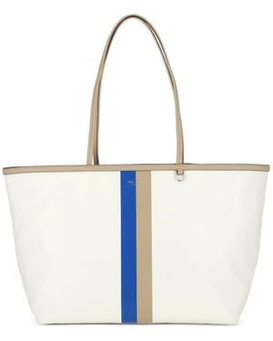 Tory Burch Striped Logo-Print Tote Bag - White
