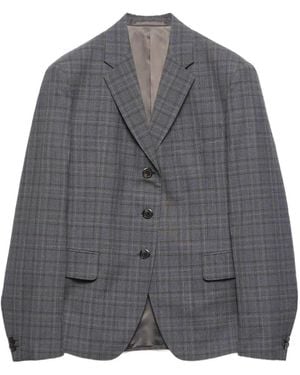 Prada Single-Breasted Prince Of Wales Checked Virgin-Wool Jacket - Grey