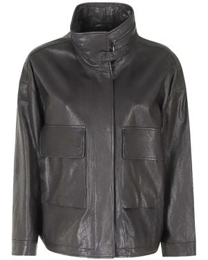 Emporio Armani Flap-Pocket Leather Jacket - Gray