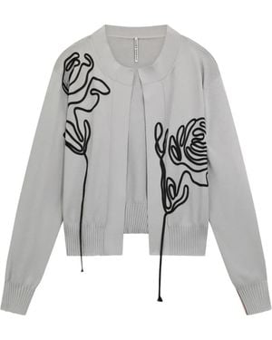 Liviana Conti Lavinia Floral-Embroidery Open-Front Cardigan - Grey