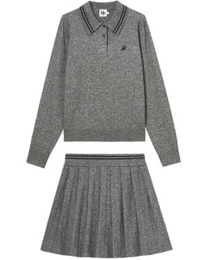 B+ AB Marl-Effect Pleated Mini Skirt Set (Set Of Two) - Grey