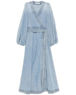 Zimmermann Midi Indra Belted Wrap Dress - Blue