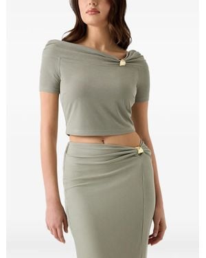 Guess Off-Shoulder Draped Knit Top - Green