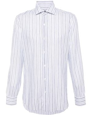 Barba Napoli Halo-Stripe Semi-Sheer Shirt - White