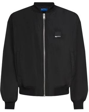 KARL LAGERFELD Zip-Up Logo-Patch Bomber Jacket - Black