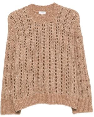 Peserico Sequin-Embellished Open-Knit Sweater - Natural
