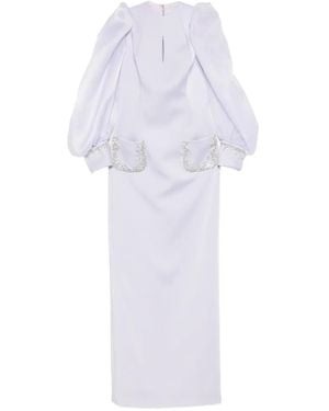 Jean Louis Sabaji Crystal-Embellished Puffed-Sleeve Dress - White