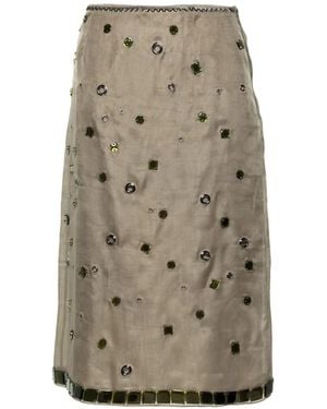 Prada Crystal-Embellished Silk Midi Skirt - Natural