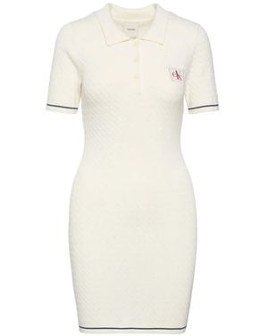 Calvin Klein Robe En Maille Torsadée À Coupe Courte - White