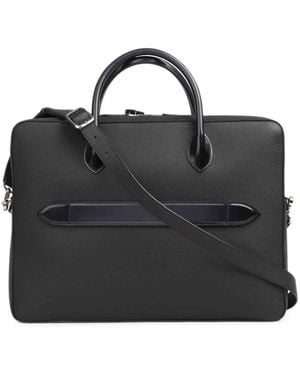 Santoni Grained Leather Laptop Bag - Black