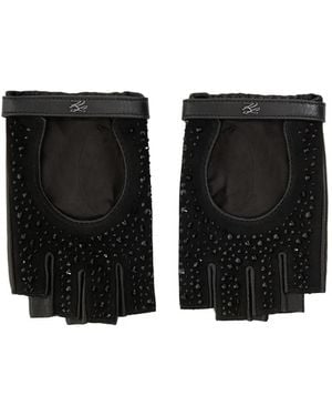 Karl Lagerfeld K/Autograph Rhinestone Fingerless Gloves - Black