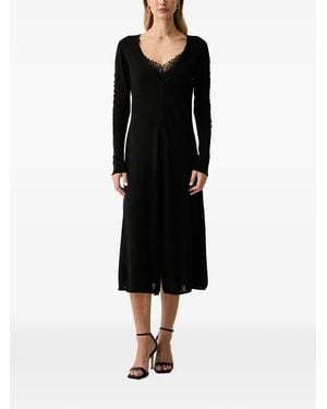 Pinko Lace-Trim Button-Front Midi Dress - Black