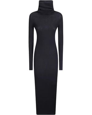 Rick Owens Ribbed-Knit Roll-Neck Midi Dress - Blue