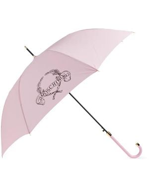 Moschino Logo-Print Curved-Handle Umbrella - Pink